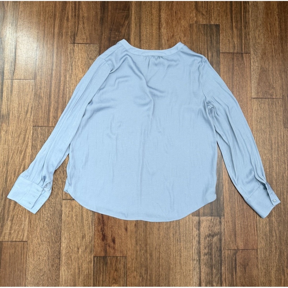 Maison D'Amelie Long Sleeve Womens Top Blouse Medium Blue Solid V Neck Tunic - Picture 6 of 6